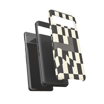 Checkerboard Wave Phone Case — Black & Cream Graphic Tough Case