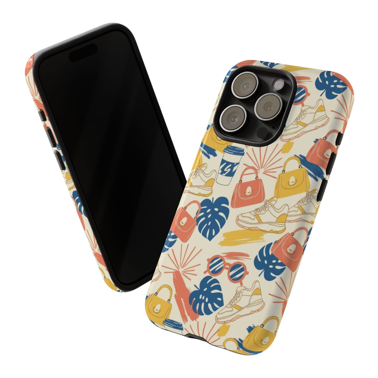 Tough Cases: Retro Summer Pattern Phone Case – Sunglasses, Sneakers & Tropical Leaves