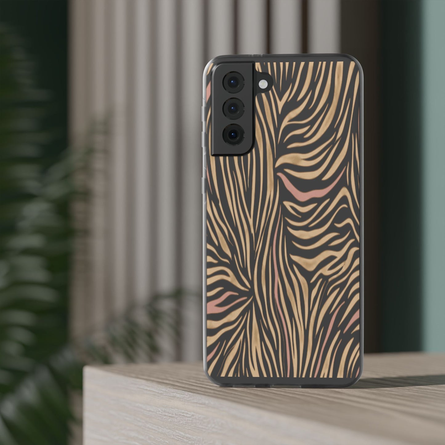 Neutral Zebra Print Flexi Case — Beige & Rose Gold Animal Pattern Phone Cover