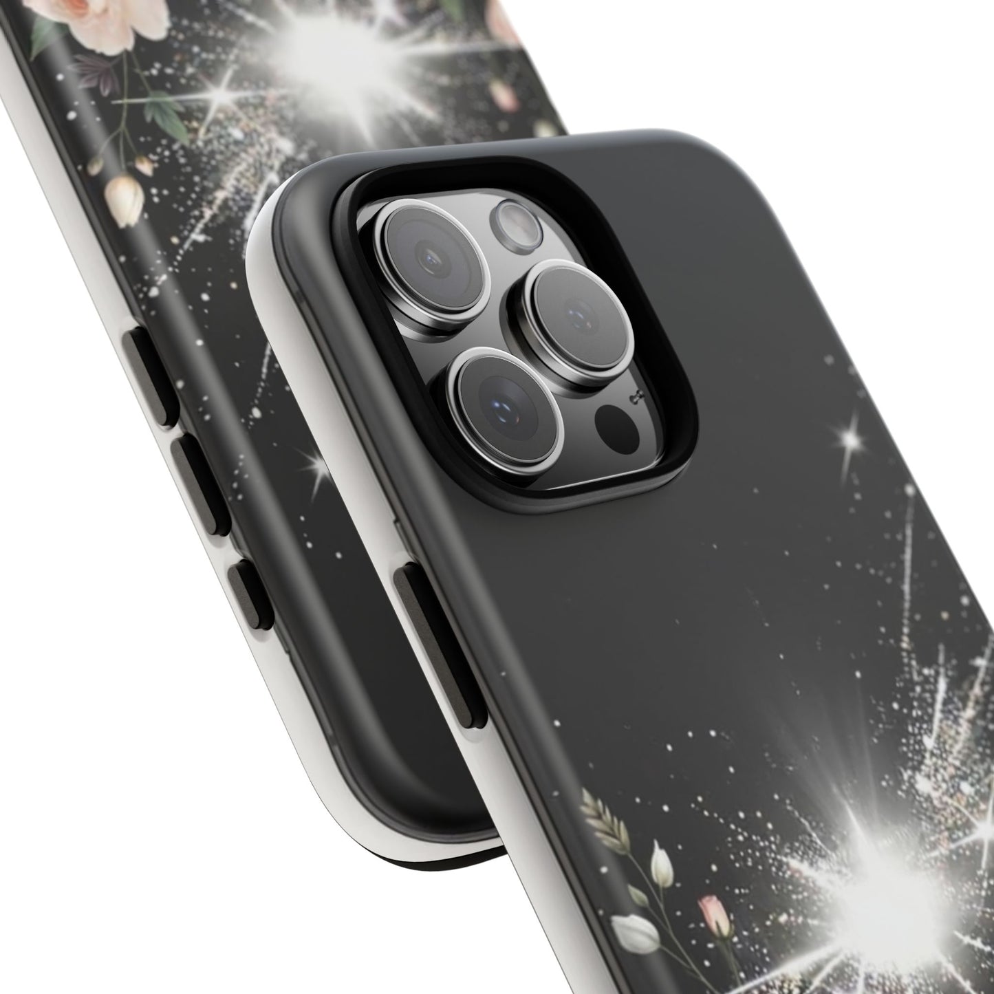 Floral Burst Phone Case — Protective Black Sparkle Design