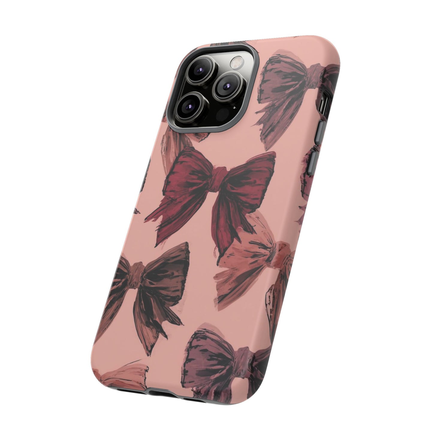 Bow Pattern Tough Phone Case — Pink Watercolor Bows Protective iPhone Cover