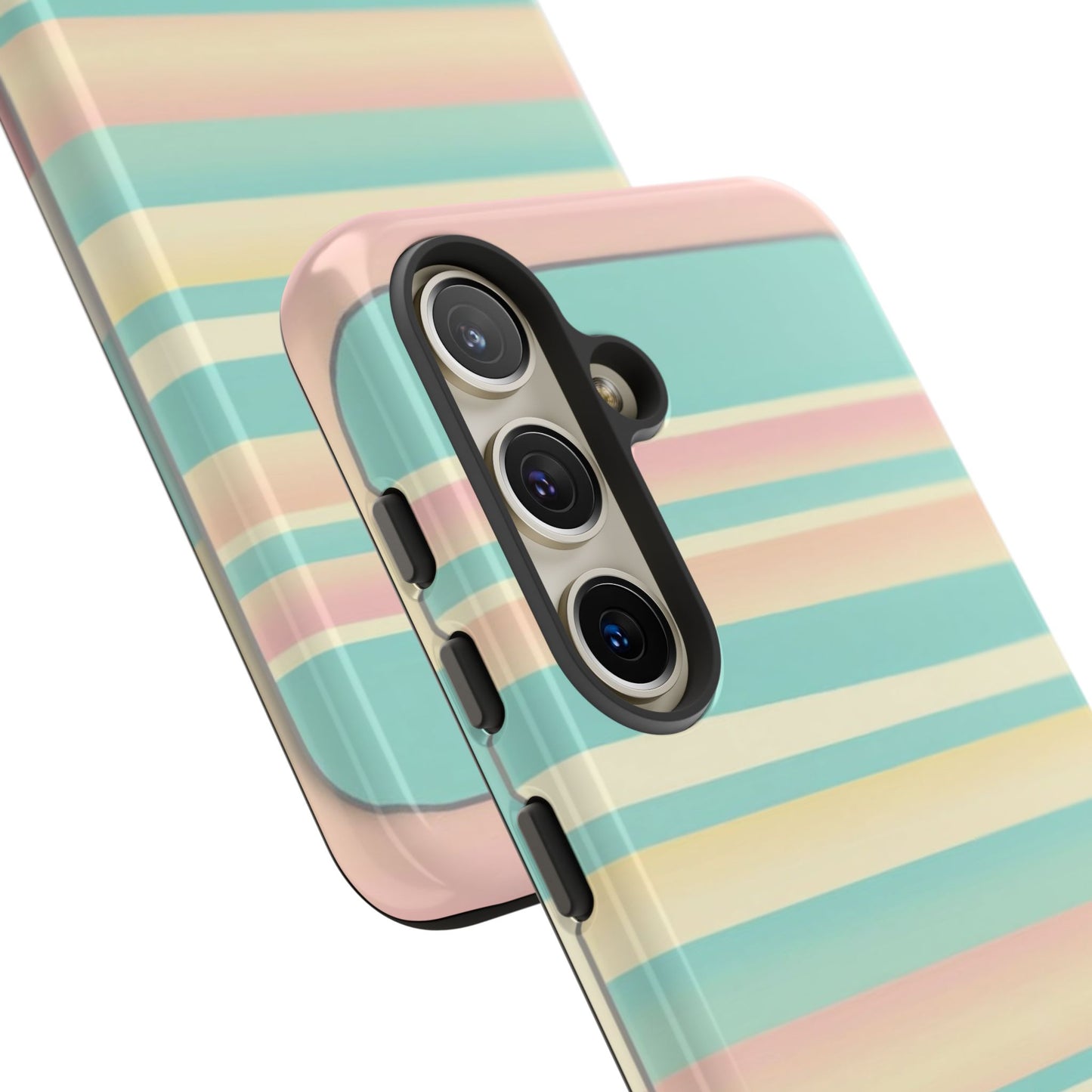 Pastel Striped Tough Phone Case — Mint, Peach & Cream Protective Cover