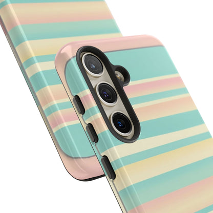 Pastel Striped Tough Phone Case — Mint, Peach & Cream Protective Cover