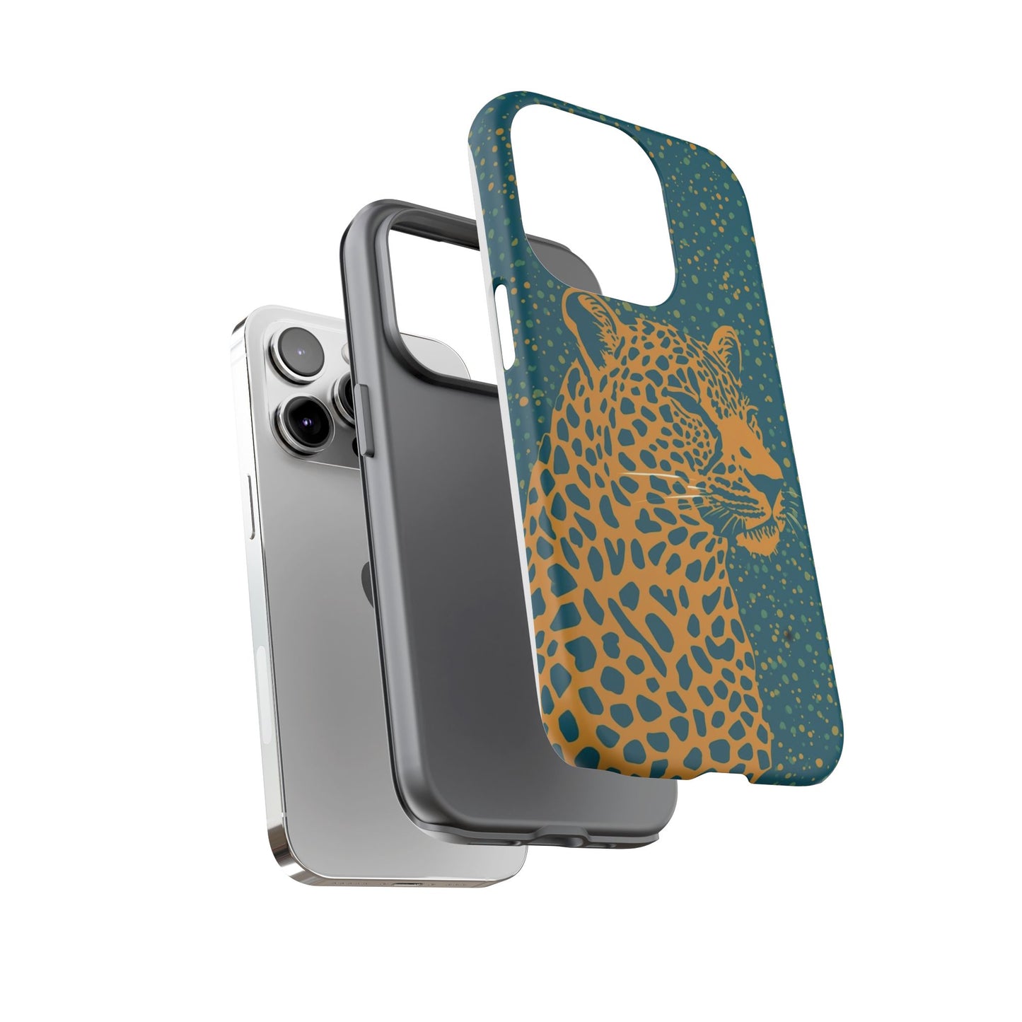 Leopard Spotlight Phone Case — Teal Gold Animal Print Protective Cover
