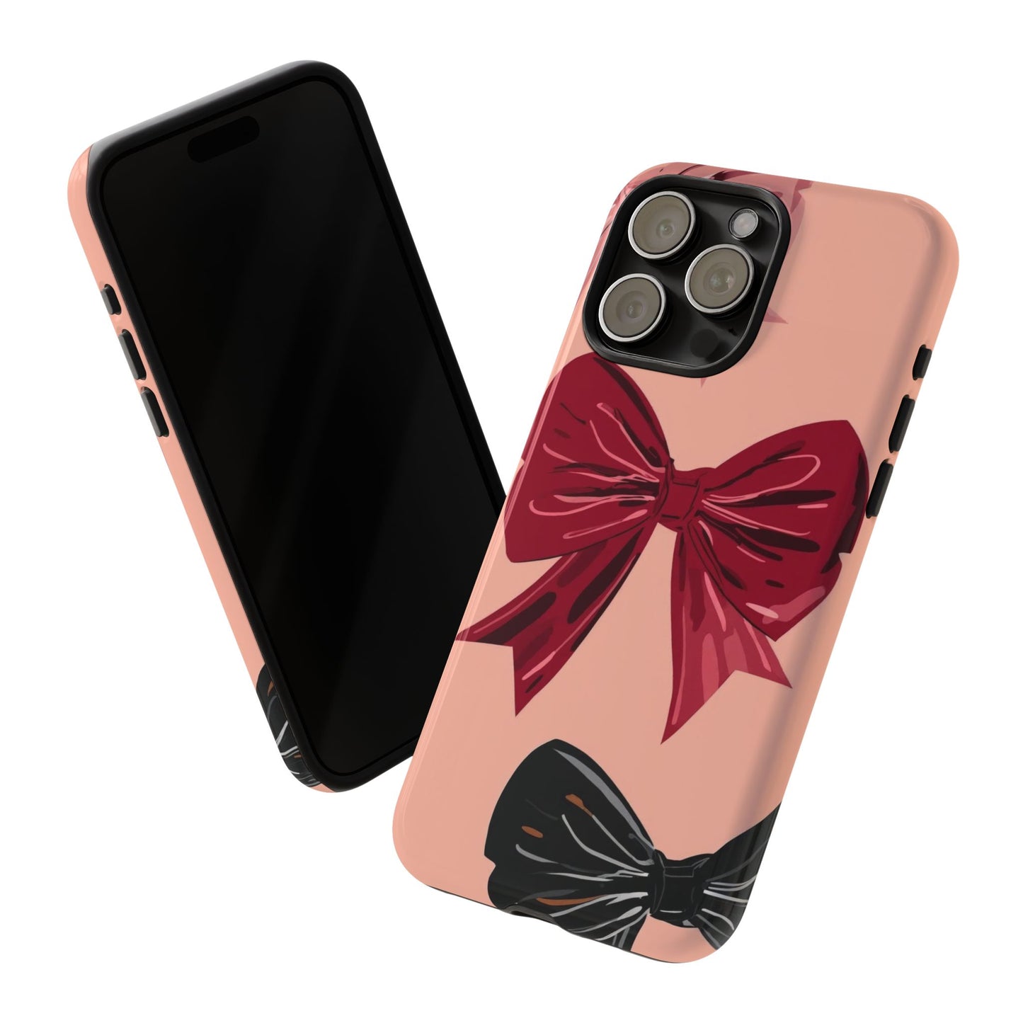 Bow Pattern Tough Phone Case — Pink, Red & Black Decorative Bows