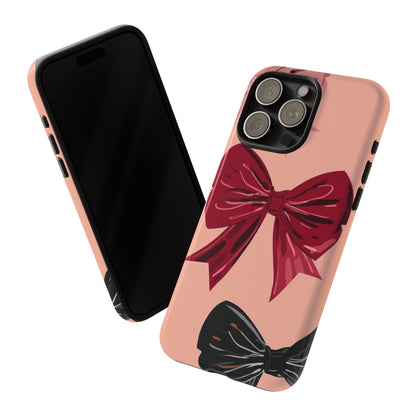 Bow Pattern Tough Phone Case — Pink, Red & Black Decorative Bows