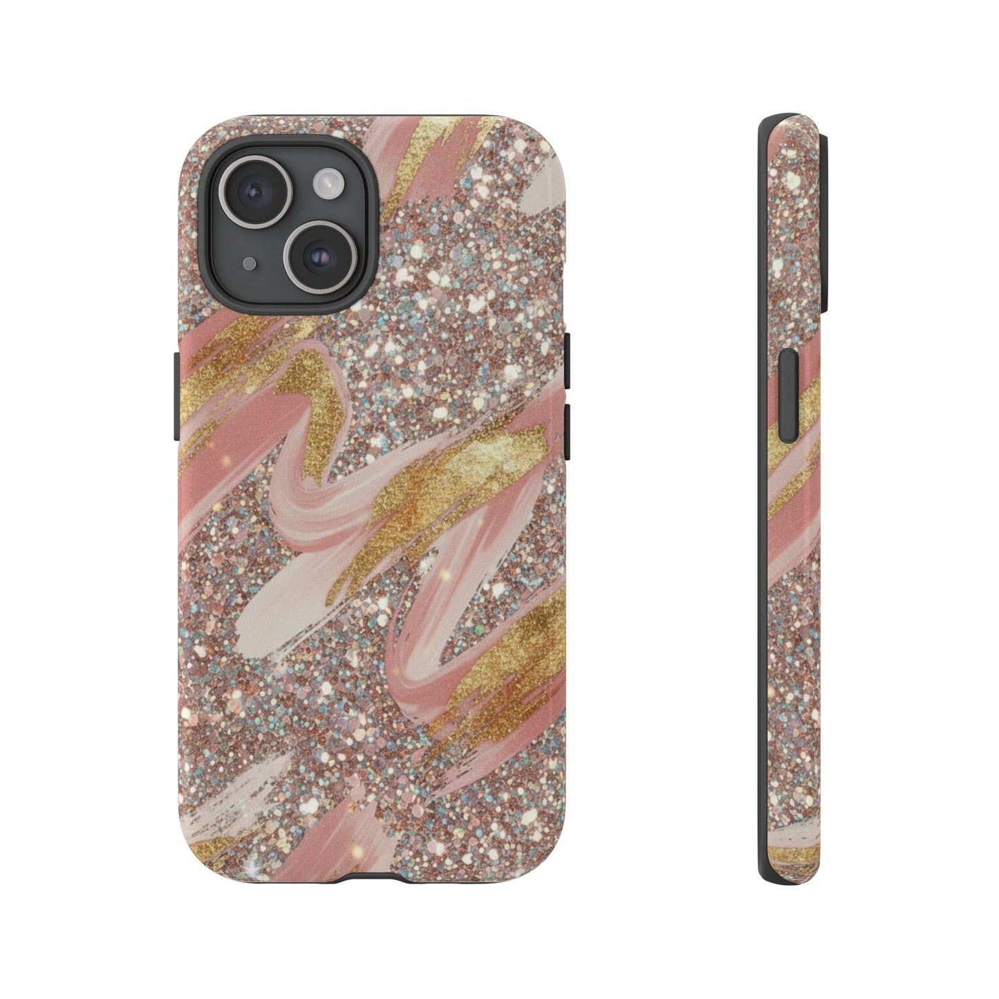 Glitter Blush Marble Phone Case — Pink Gold Swirl Tough Case