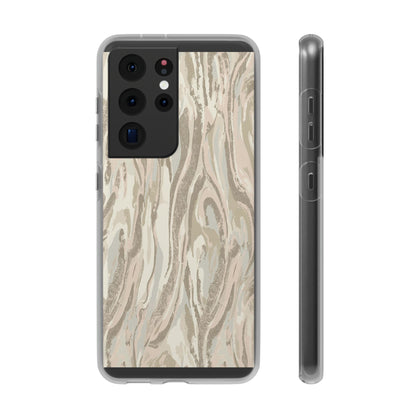 Neutral Marble Swirl Flexi Phone Case — Beige Abstract Protective Cover