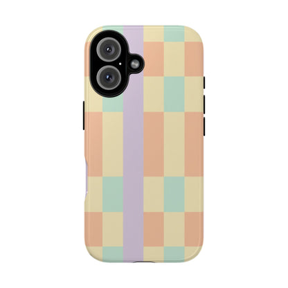 Pastel Checkered Phone Case — Retro Stripe Tough Case