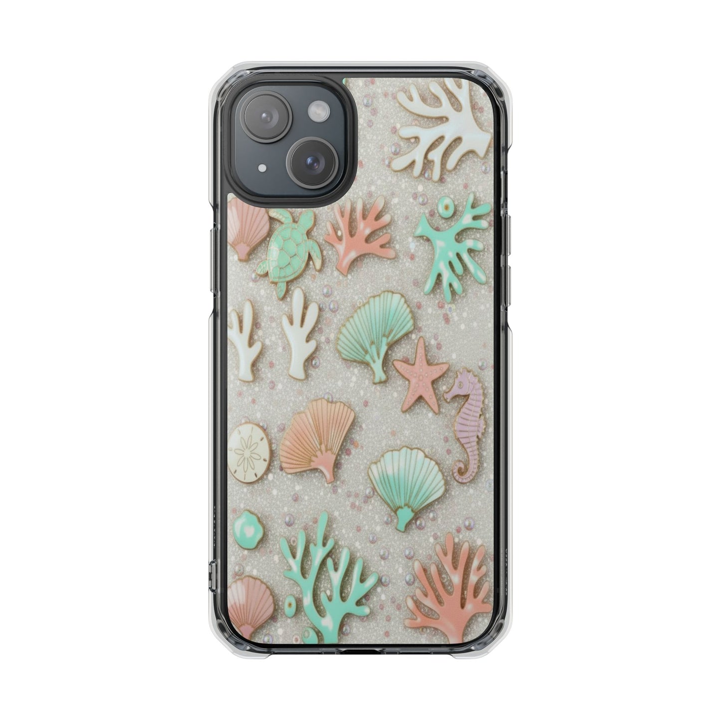 Clear Impact Phone Case — Pastel Seashell & Coral Beach Design (Magnetic)