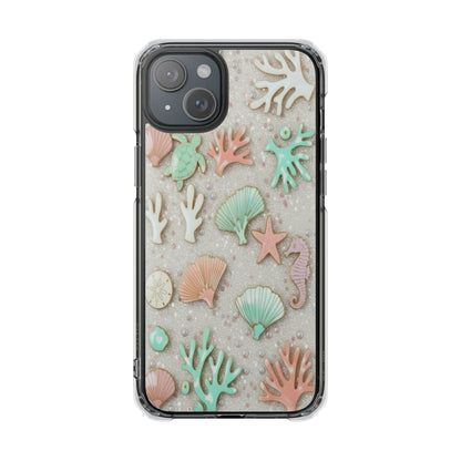 Clear Impact Phone Case — Pastel Seashell & Coral Beach Design (Magnetic)