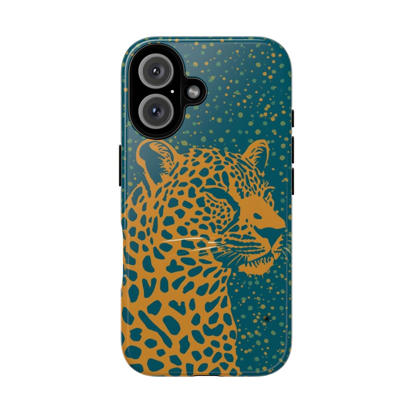 Leopard Print Tough Phone Case — Gold Panther on Teal, Protective iPhone Cover