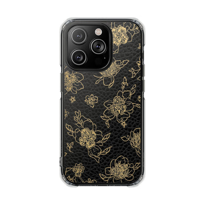 Clear Magnetic Impact Phone Case — Gold Floral Overlay