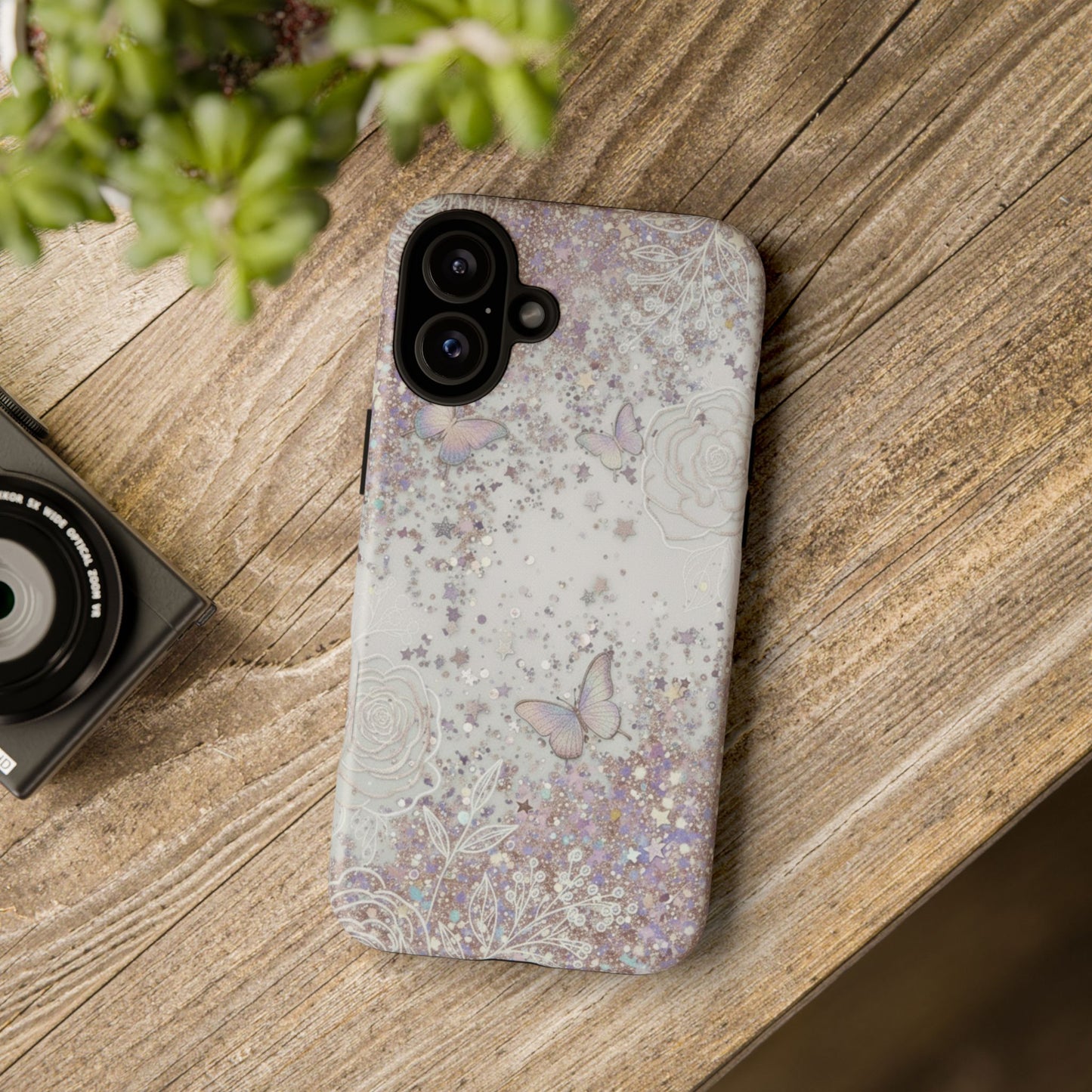 Butterfly Glitter Tough Phone Case — Floral Sparkle Protective Case