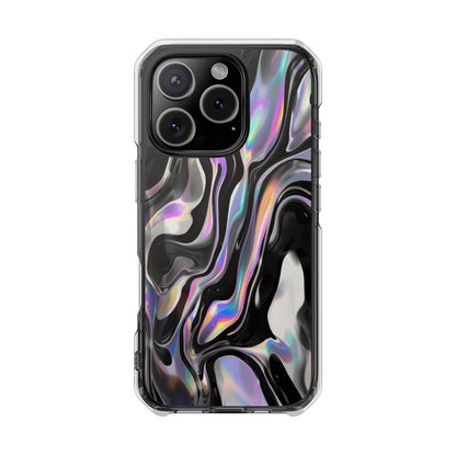 Magnetic Clear Impact Phone Case — Iridescent Black Marble Design
