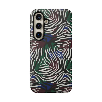 Zebra Camo Tough Phone Case – Green & Blue Animal Print Protective Cover