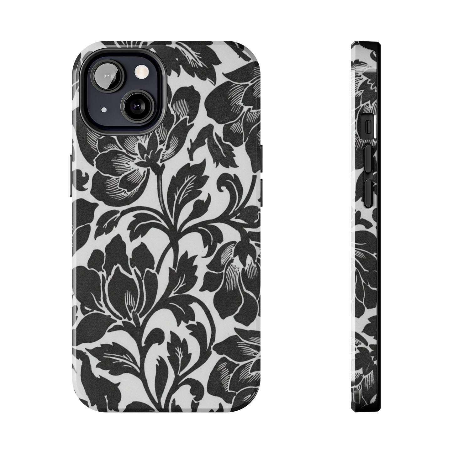 Tough Phone Case — Black & White Vintage Floral Protective Cover