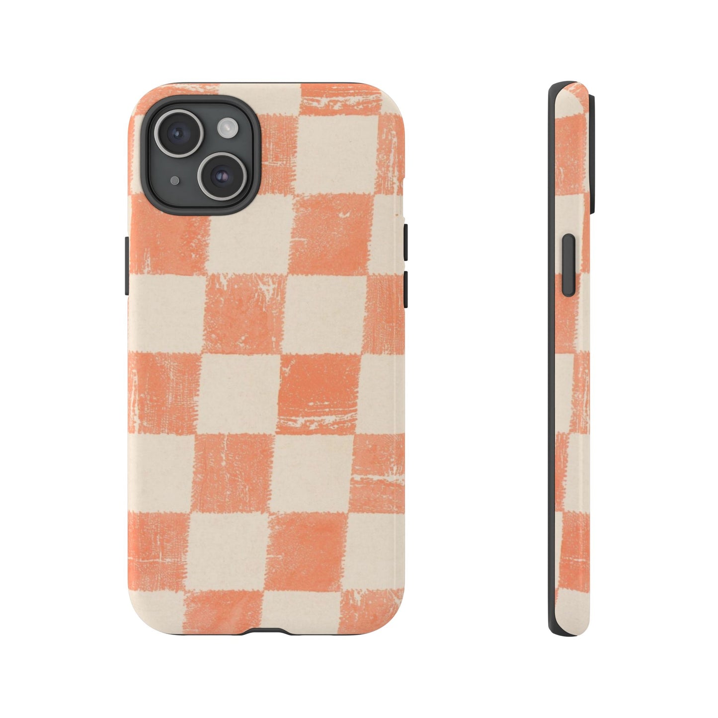 Peach Checkerboard Tough Phone Case — Retro Distressed Grid Design