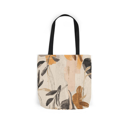 Boho Botanical Canvas Tote Bag — Neutral Abstract Leaf Print