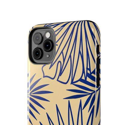 Tropical Palm Pattern Tough Phone Case — Navy Blue Fan Leaves on Sand