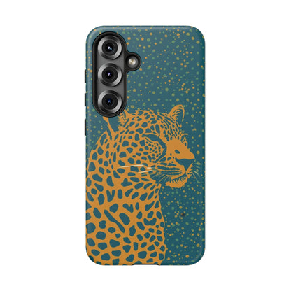 Leopard Spotlight Phone Case — Teal Gold Animal Print Protective Cover