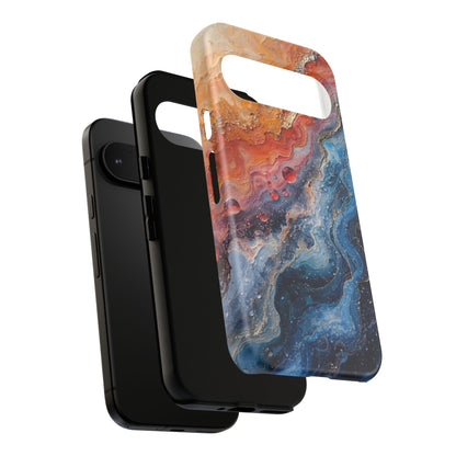 Marbled Galaxy Tough Phone Case — Abstract Blue & Coral Protective Cover