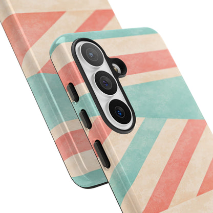 Pastel Stripes Tough Phone Case – Retro Coral & Teal Protective Cover