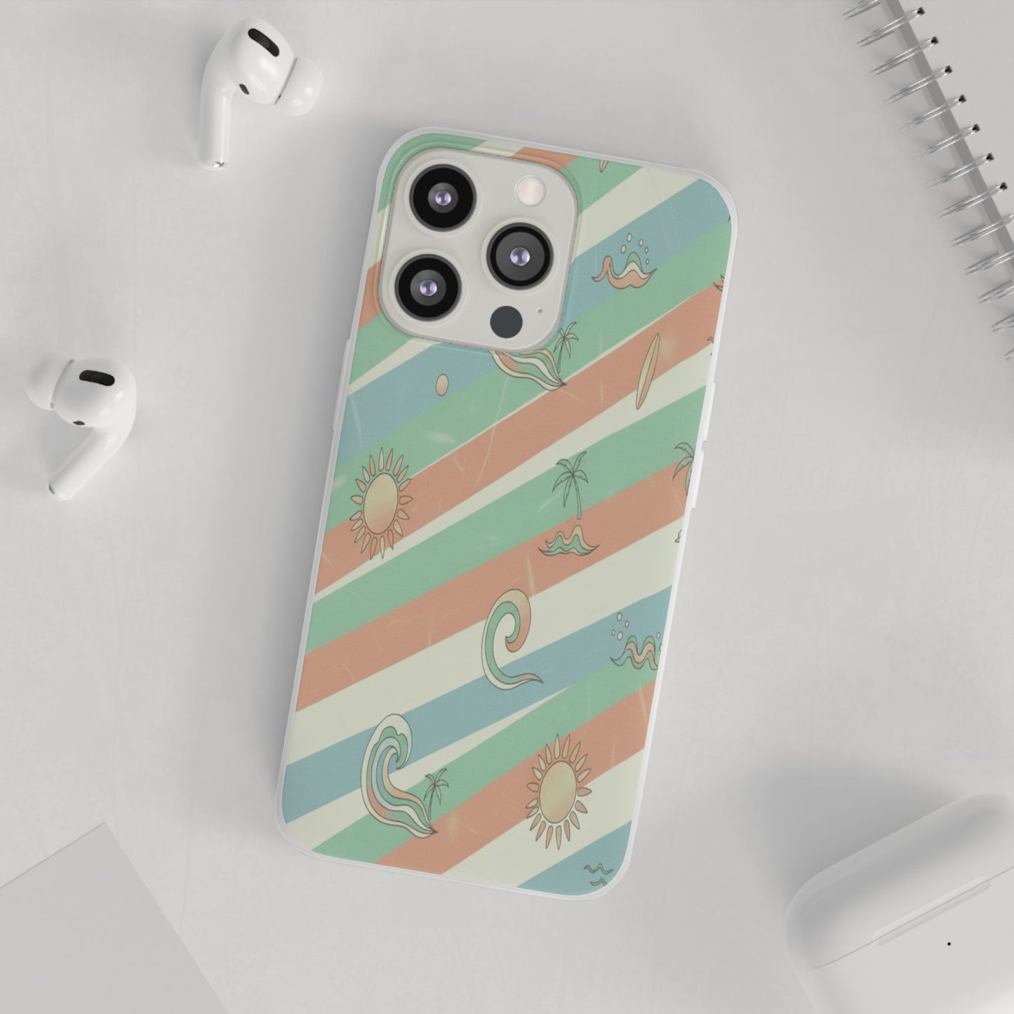Beach Vibes Phone Case — Retro Pastel Surf & Palm Protective Flexi Case