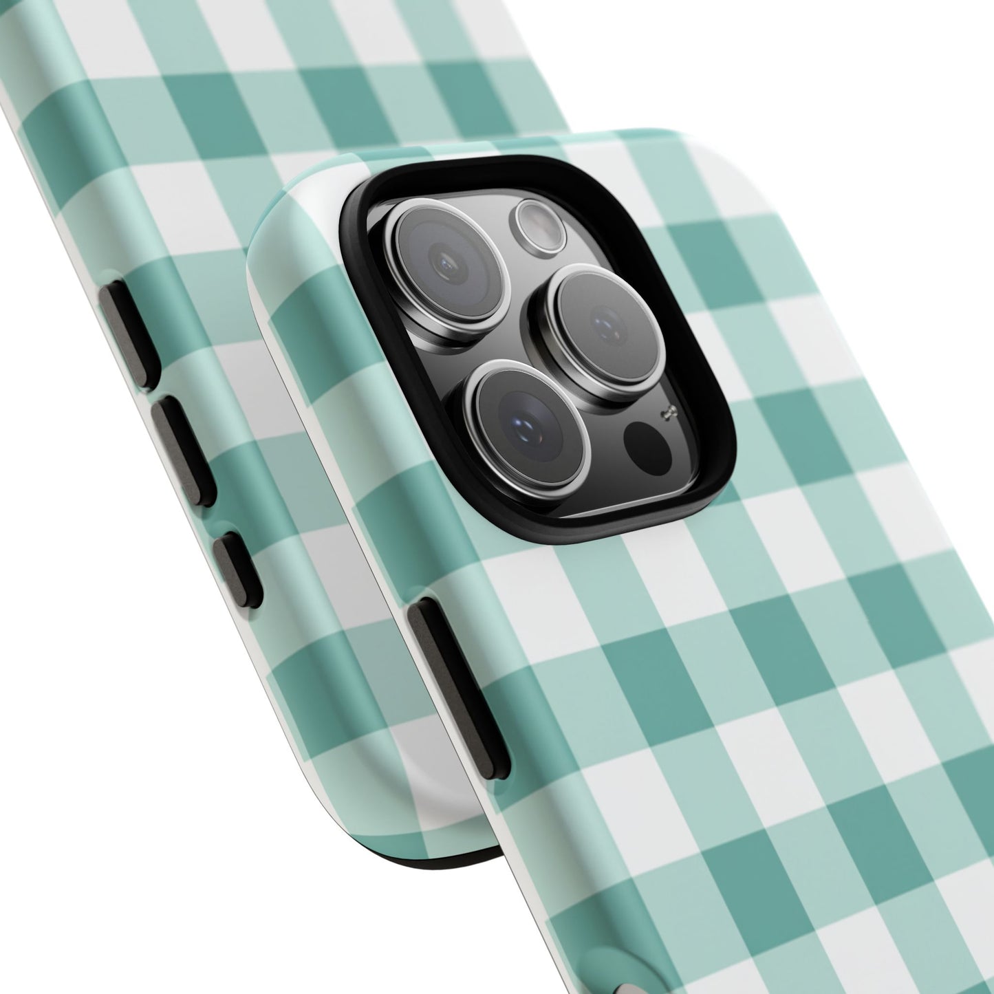 Mint Green Buffalo Check Tough Phone Case — Durable Plaid Protective Cover