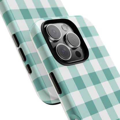 Mint Green Buffalo Check Tough Phone Case — Durable Plaid Protective Cover