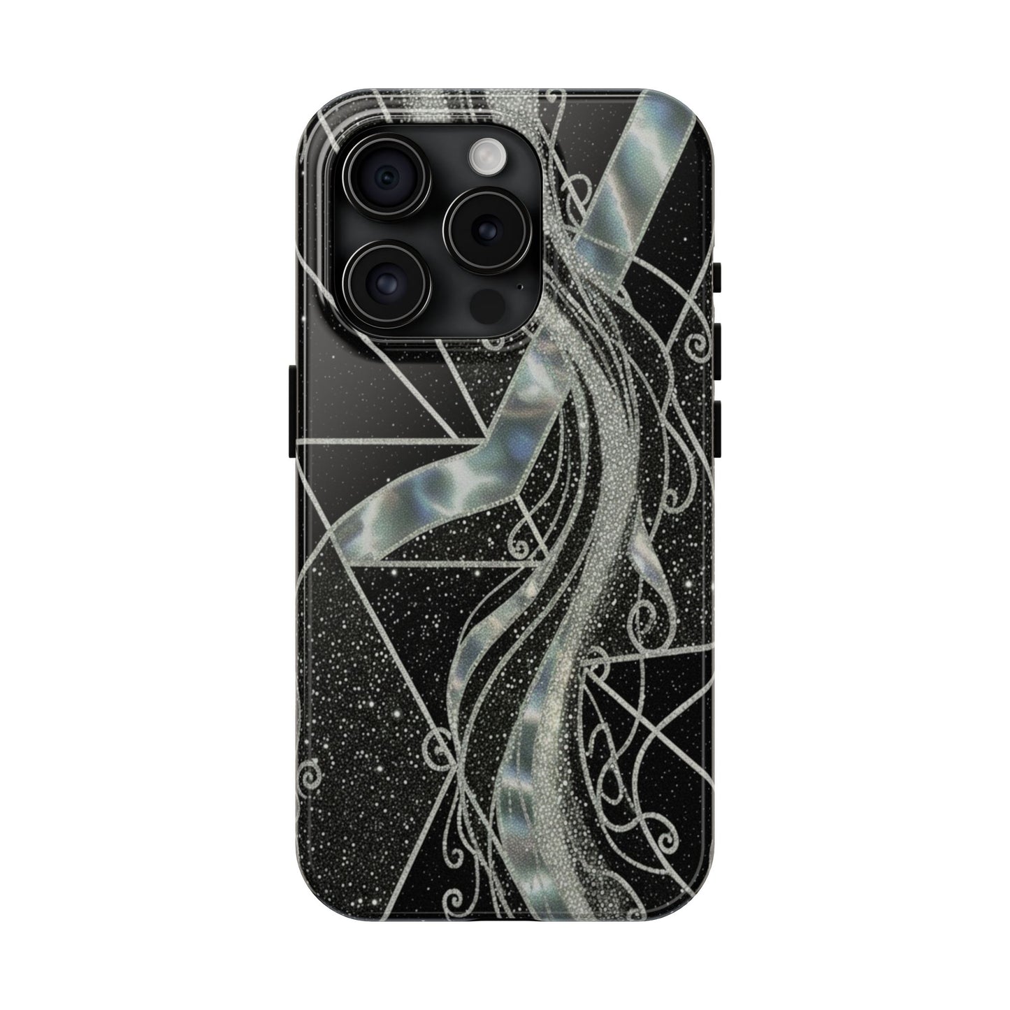 Geometry Tough Phone Case — Iridescent Ribbon on Black Celestial Background