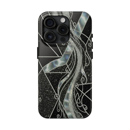 Geometry Tough Phone Case — Iridescent Ribbon on Black Celestial Background