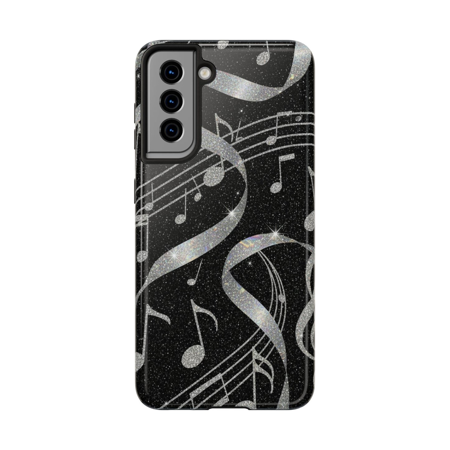 Musical Notes Tough Phone Case – Glitter Black Musician Phone Cover