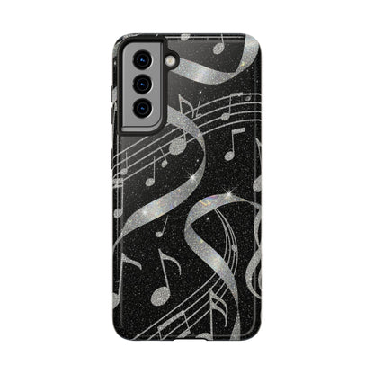 Musical Notes Tough Phone Case – Glitter Black Musician Phone Cover