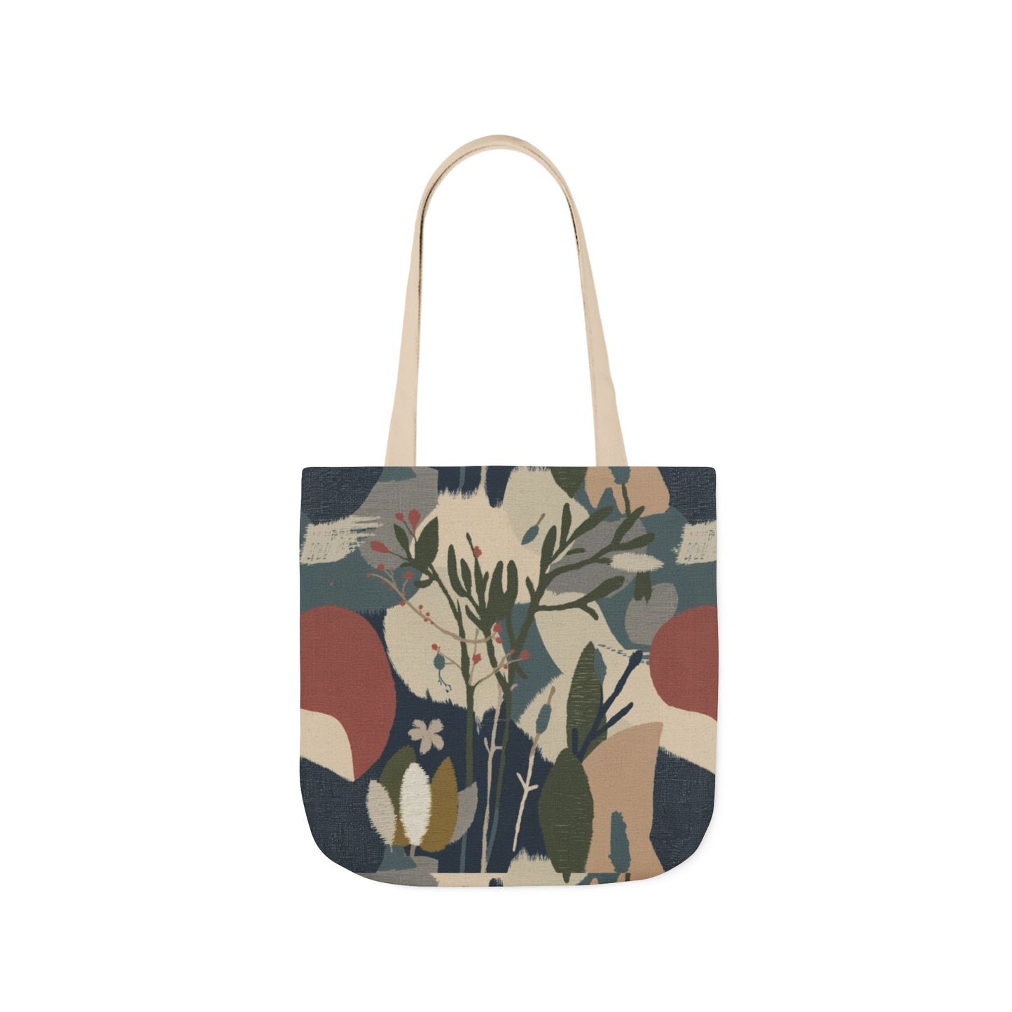 Botanical Abstract Canvas Tote Bag — Earthy Floral Pattern