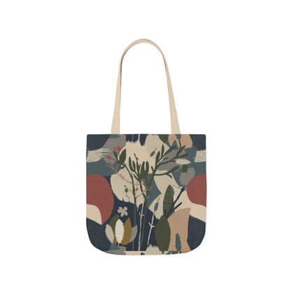 Botanical Abstract Canvas Tote Bag — Earthy Floral Pattern