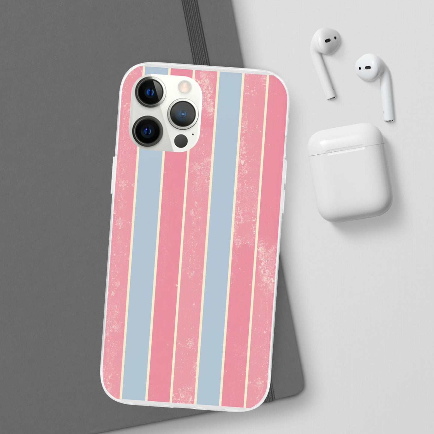Striped Pink & Blue Phone Case — Retro Pastel Flexi Case
