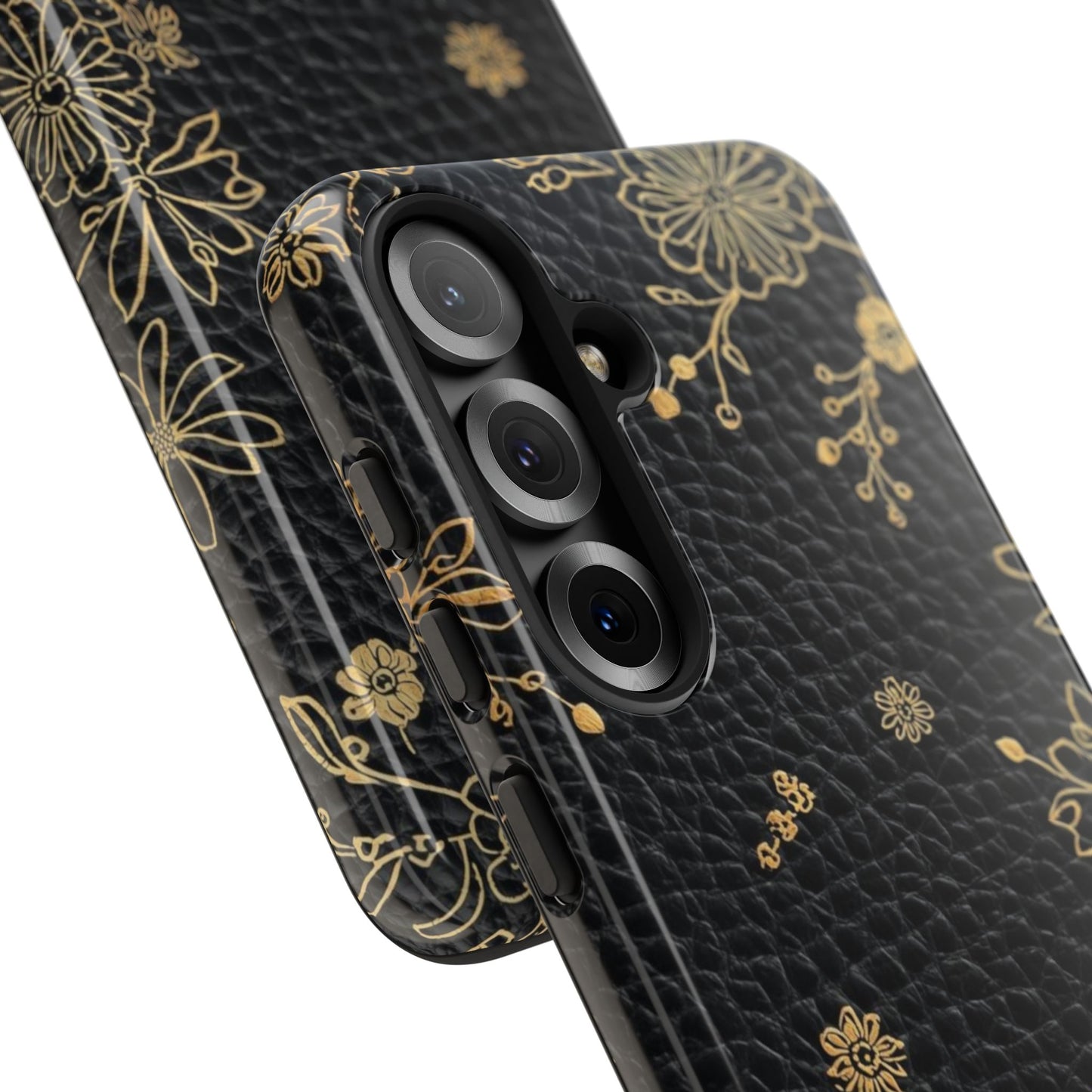 Floral Gold Foil Leather Texture Tough Phone Case