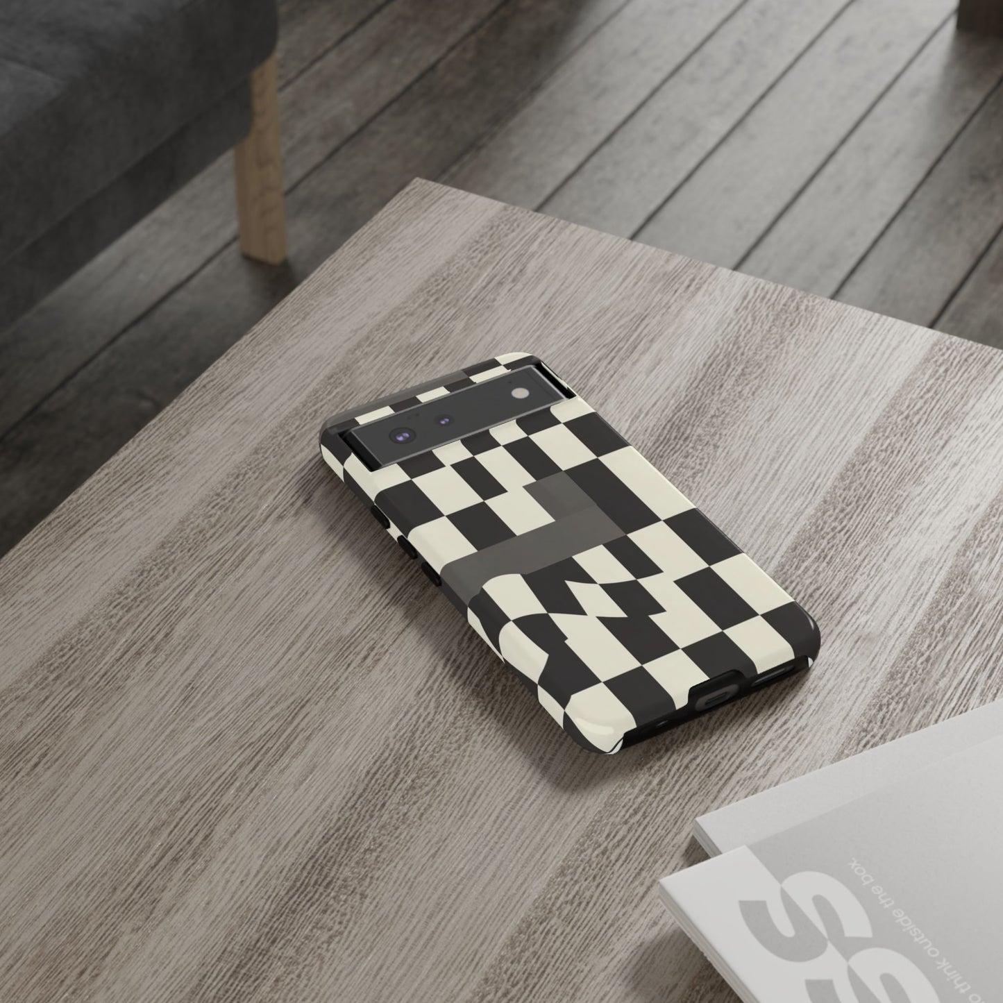 Checkerboard Wave Phone Case — Black & Cream Graphic Tough Case