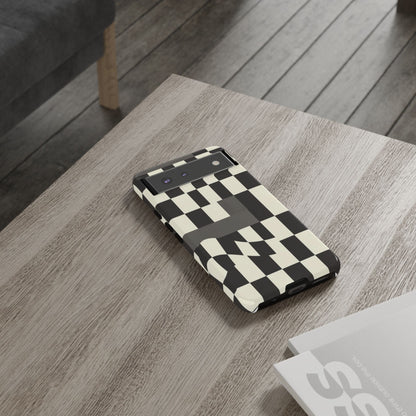 Checkerboard Wave Phone Case — Black & Cream Graphic Tough Case