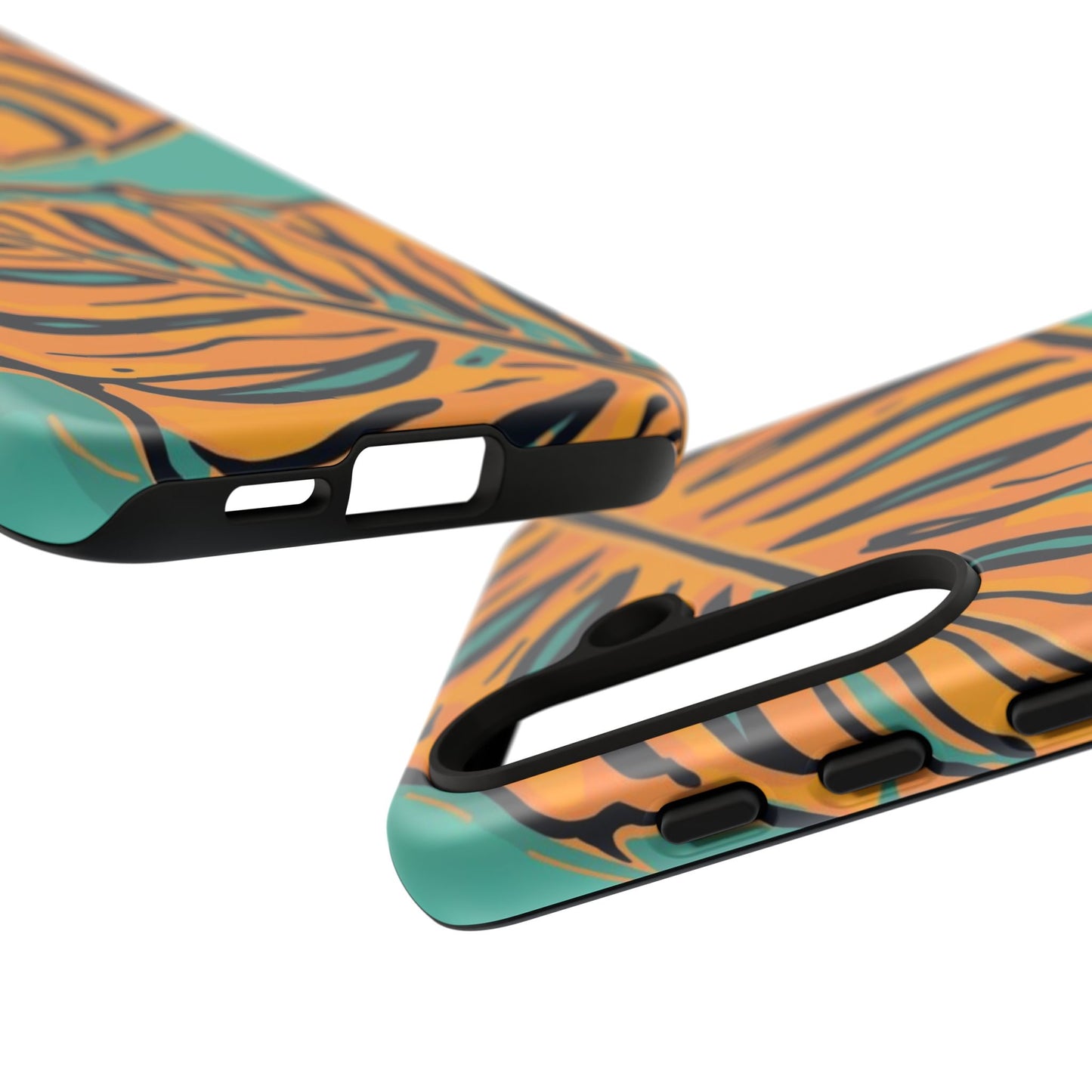 Tropical Leaf Tough Phone Case — Orange Monstera Design on Teal