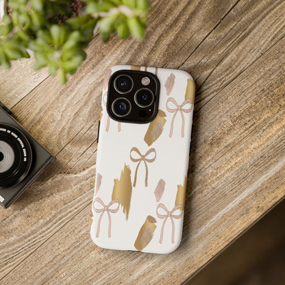 Phone Case — Gold Brushstroke & Blush Bow Pattern