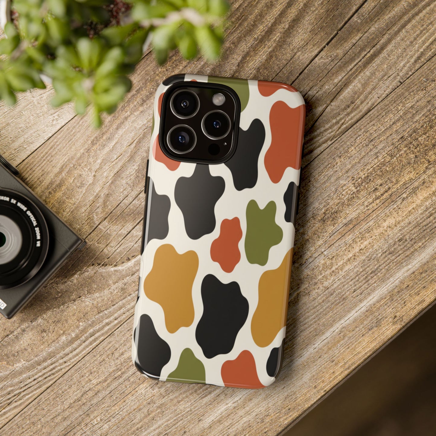 Camouflage Pattern Tough Phone Case – Retro Olive, Rust & Mustard Protective Cover