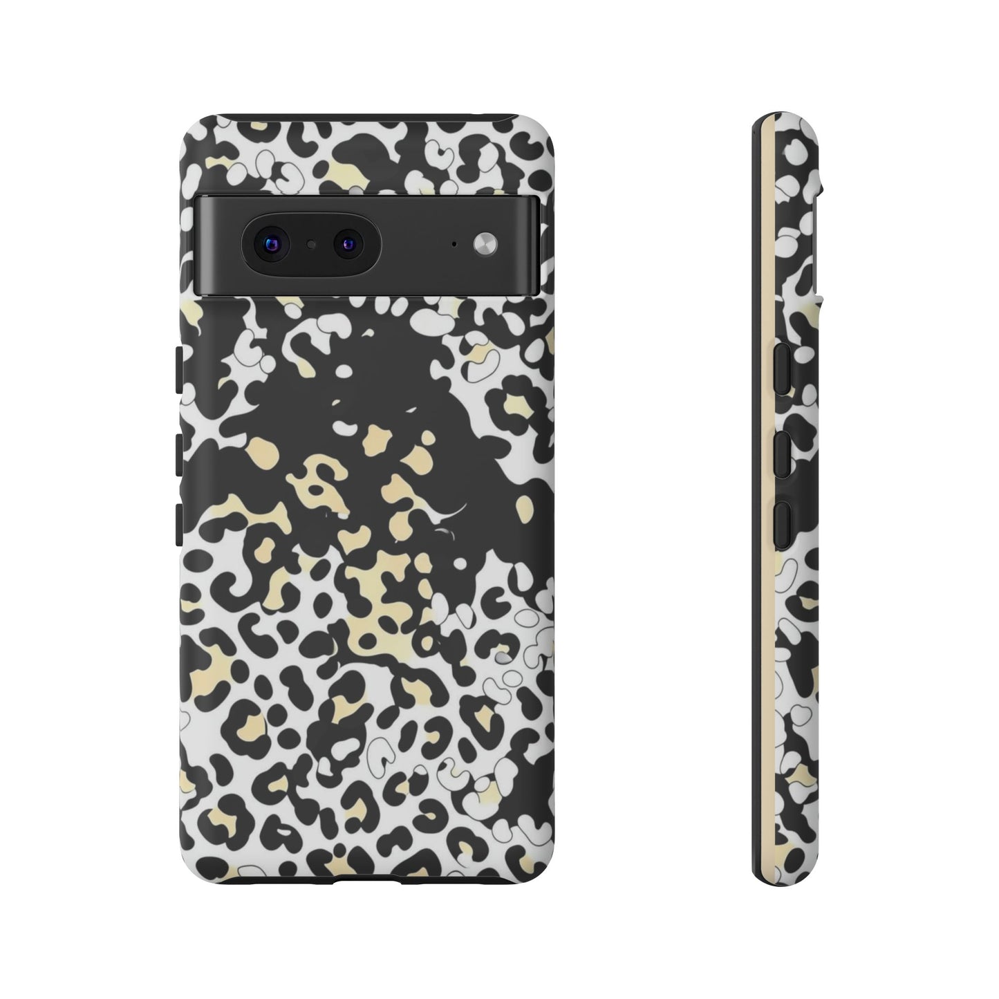 Leopard Splash Tough Phone Case — Black & Cream Animal Print Protective Cover