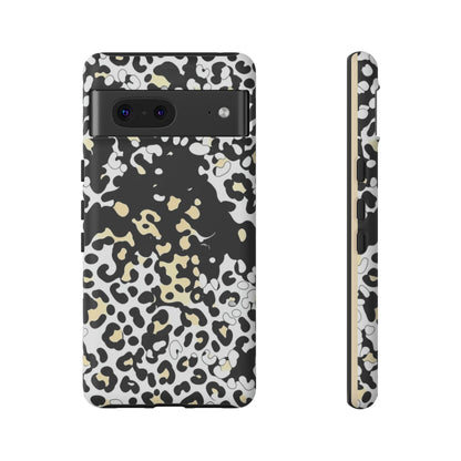 Leopard Splash Tough Phone Case — Black & Cream Animal Print Protective Cover