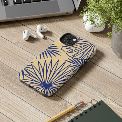 Tropical Palm Pattern Tough Phone Case — Navy Blue Fan Leaves on Sand