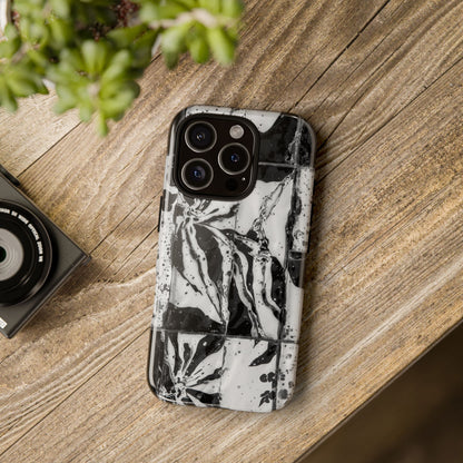 Monochrome Tile Floral Tough Phone Case