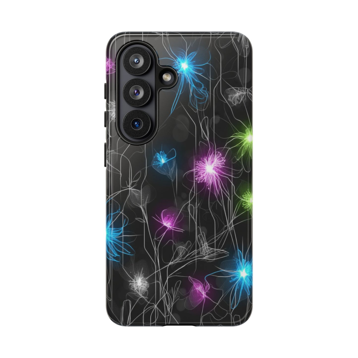 Neon Floral Tough Phone Case — Glow Flower Protective iPhone Cover