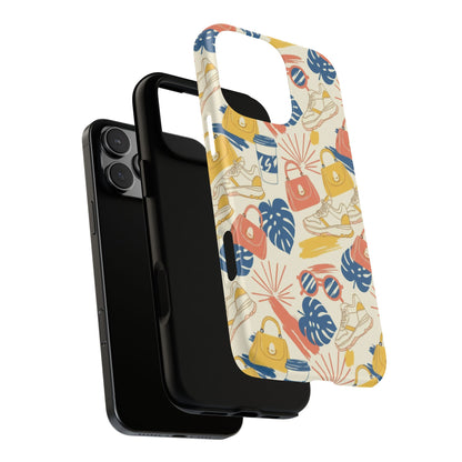 Tough Cases: Retro Summer Pattern Phone Case – Sunglasses, Sneakers & Tropical Leaves