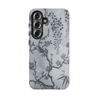 Tough Phone Case — Gray Cherry Blossom Ink Floral Design